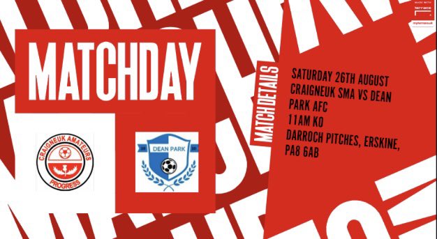 Craigneuk_SMA's tweet photo. Saturday 26th August! 
We have a quick turnaround after our cup game yesterday and turn to league action again tomorrow against @DeanParkFc1 

Up the Neuk! https://t.co/b1DpvpiDuO