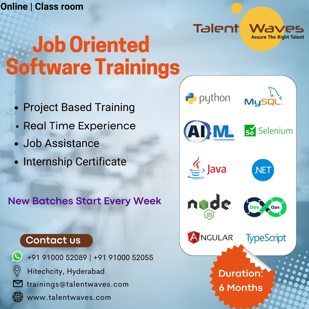 talent_waves's tweet photo. 🔹Job Oriented Software Trainings🔹

The batch starts every week

🌐Visit: https://t.co/VItz9PMwND

📨Contact Us: https://t.co/2761rLQ48t

📞Call Now: +91 9100052089 | +91 9100052055
.
.
.
.
#softwaretraining #projectbasedtraining #realtimeexperience #internshipcertificate https://t.co/CdunYSL0yY