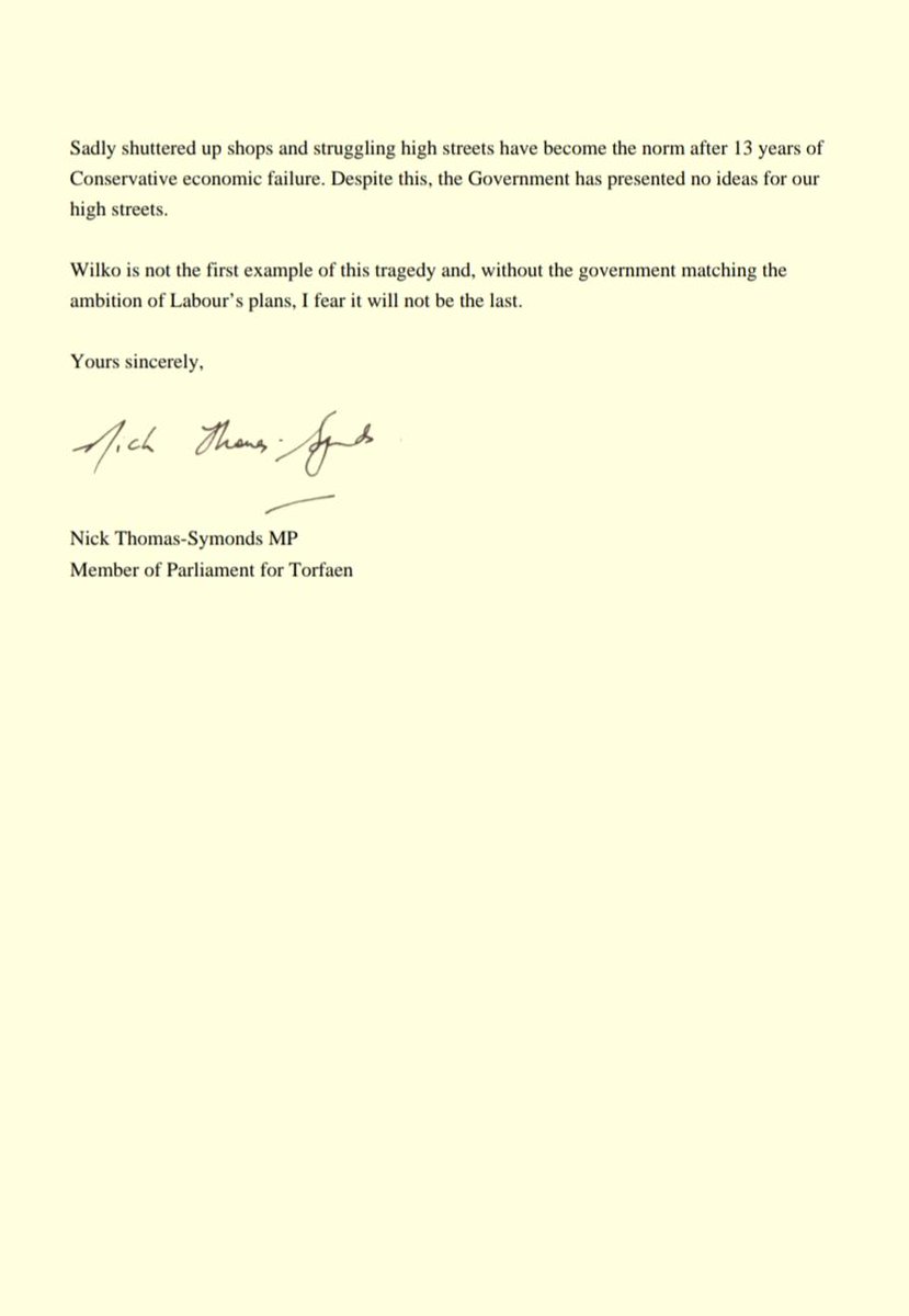 NickTorfaen's tweet photo. I've written to the Secretary of State, calling for the Government to provide Wilko staff who have been affected the support they need 👇 https://t.co/vjO942c51h