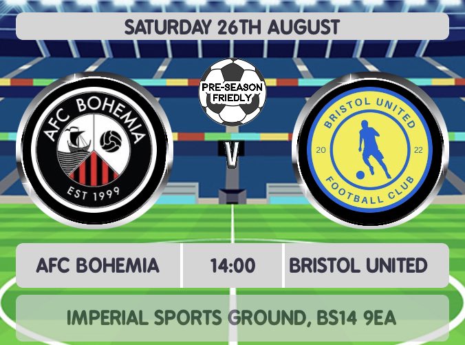 AFC Bohemia (@afcbohemia) on Twitter photo Huge thanks to <a href="/FCBristolUnited/">Bristol United FC</a> for the last minute game after we’ve both had cancellations this week! Huge thanks to <a href="/FCBristolUnited/">Bristol United FC</a> for the last minute game after we’ve both had cancellations this week!