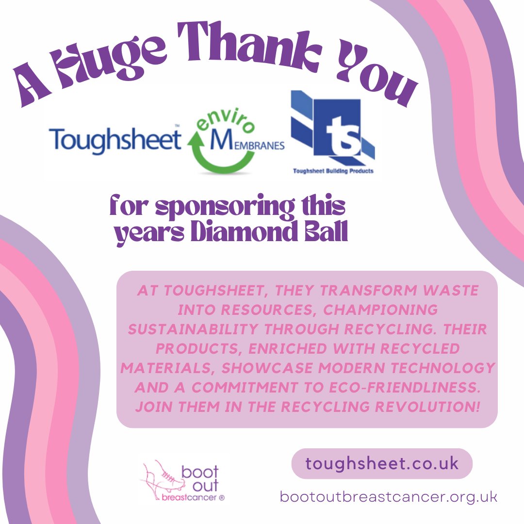 BootOutBC's tweet image. Thank you so much to Toughsheet who are delighted to be supporting the Boot Out Breast Cancer Diamond Ball this year ♥
.
#charity #bobc23 #breastcancer #fundraising #breast #cancer #breastcancerawareness