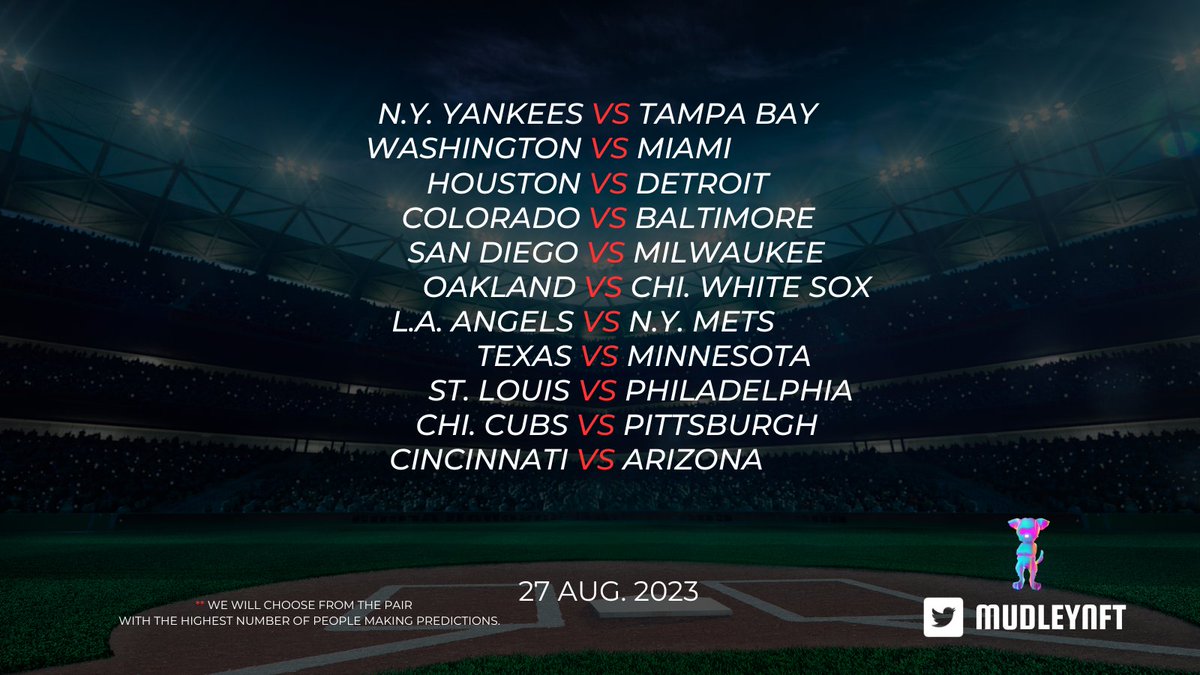 MudleyNFT's tweet photo. 📢MudleyNFT daily prediction is now open!! 
- RT and comment your prediction include #mudleydaily in your comment before 26 AUG 2023 11.59 AM(UTC+7) and wait for the good news. 

📌This event is restricted to MudleyNFT owners only. #mudleynft #BaseBall https://t.co/ReN0c6S10i