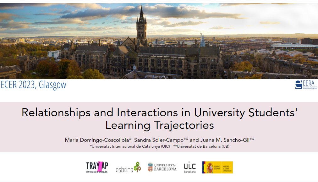 MªDomingo-Coscollola (@mariadomingo) on Twitter photo 📌 "Relationships and Interactions in University Students' Learning Trajectories" <a href="/jmsanchog/">Juana M Sancho</a>, <a href="/MariaDomingo/">MªDomingo-Coscollola</a>, S. Soler 📌TRAY AP Project: esbrina.eu/en/portfolio/t… || @EsbrinaRecerca |#Esbrina |<a href="/EducacioUB/">Facultat Educació UB</a>
|| #ECER2023 @ECER_EERA <a href="/UofGlasgow/">University of Glasgow</a> <a href="/UniBarcelona/">Universitat de Barcelona</a> <a href="/UICbarcelona/">UICBarcelona</a> 📌 "Relationships and Interactions in University Students' Learning Trajectories" <a href="/jmsanchog/">Juana M Sancho</a>, <a href="/MariaDomingo/">MªDomingo-Coscollola</a>, S. Soler 📌TRAY AP Project: esbrina.eu/en/portfolio/t… || @EsbrinaRecerca |#Esbrina |<a href="/EducacioUB/">Facultat Educació UB</a>
|| #ECER2023 @ECER_EERA <a href="/UofGlasgow/">University of Glasgow</a> <a href="/UniBarcelona/">Universitat de Barcelona</a> <a href="/UICbarcelona/">UICBarcelona</a>