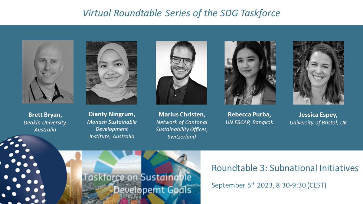 You are invited! Register now to attend the third session of the @ESG_SDG Virtual Roundtable Series: tinyurl.com/mrx5f92h Roundtable 3 will cover Subnational Initiatives for the #SDGs, featuring @JessicaEspey, @brettabryan, Dianty Ningrum, Marius Christen & Rebecca Purba.