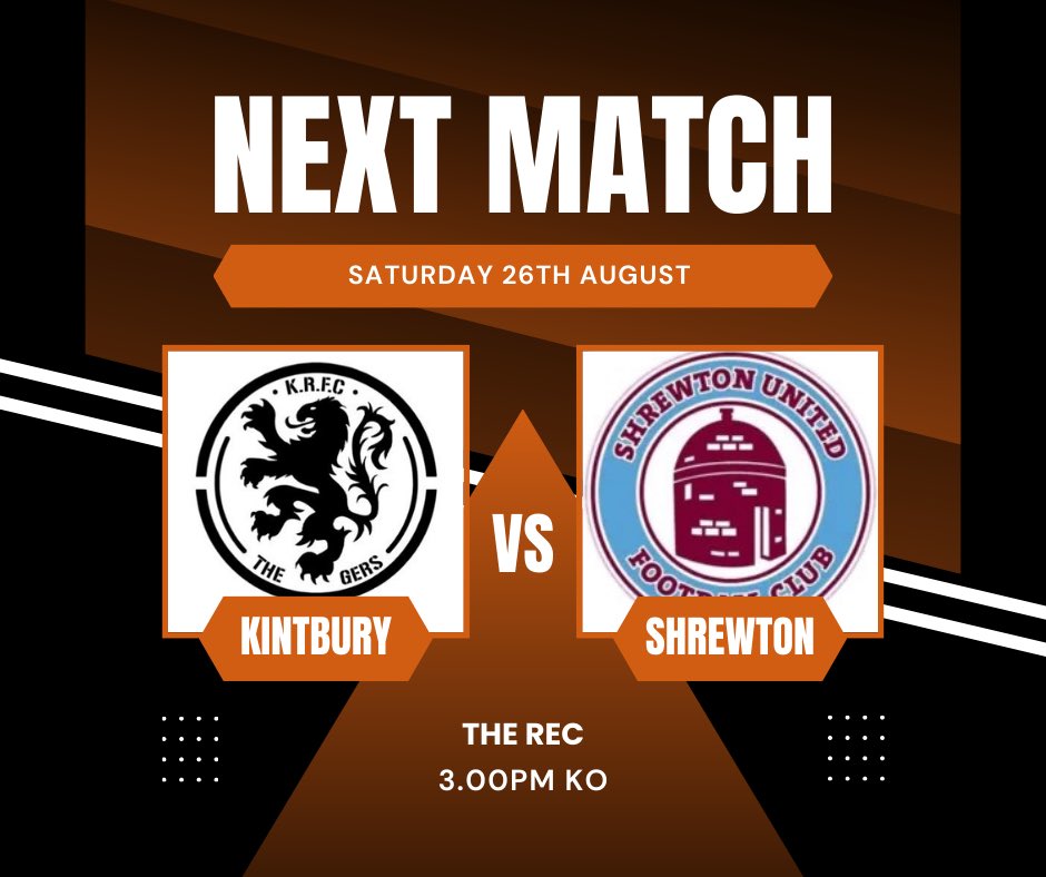 Tomorrow the 1st team welcome <a href="/ShrewtonUnited/">ShrewtonUnited</a> to the Rec. Kick off 3pm 

Sun will be out bar is open from 1pm 🍺⚽️

Come and support the boys. 🧡🖤