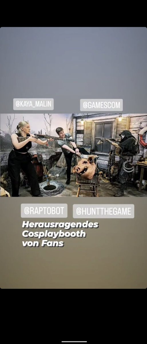 DerVerToni's tweet photo. Help. Again. #gamescom23 @alanwake @HuntShowdown Raptobot Cosplabooth @KayaMalin @MandragoraGame https://t.co/SUv9AuYv10