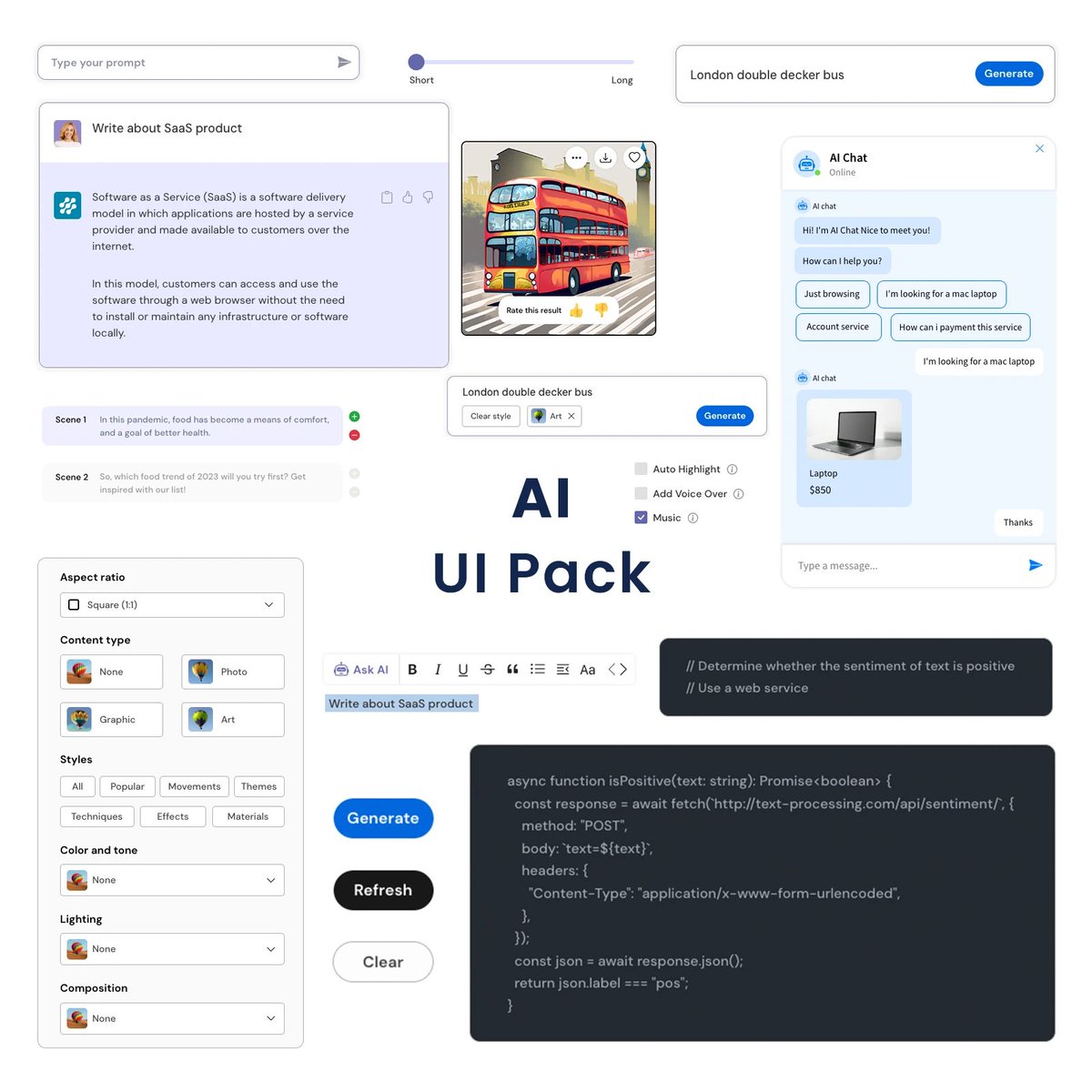 mockflowapp's tweet image. Industries are being transformed by AI's pervasive influence on every new product. Discover the potential with MockFlow's fresh UI pack, designed for AI-based software, sparking seamless design innovation. 
Comes with 50+ components and templates at your fingertips!
#mockflow