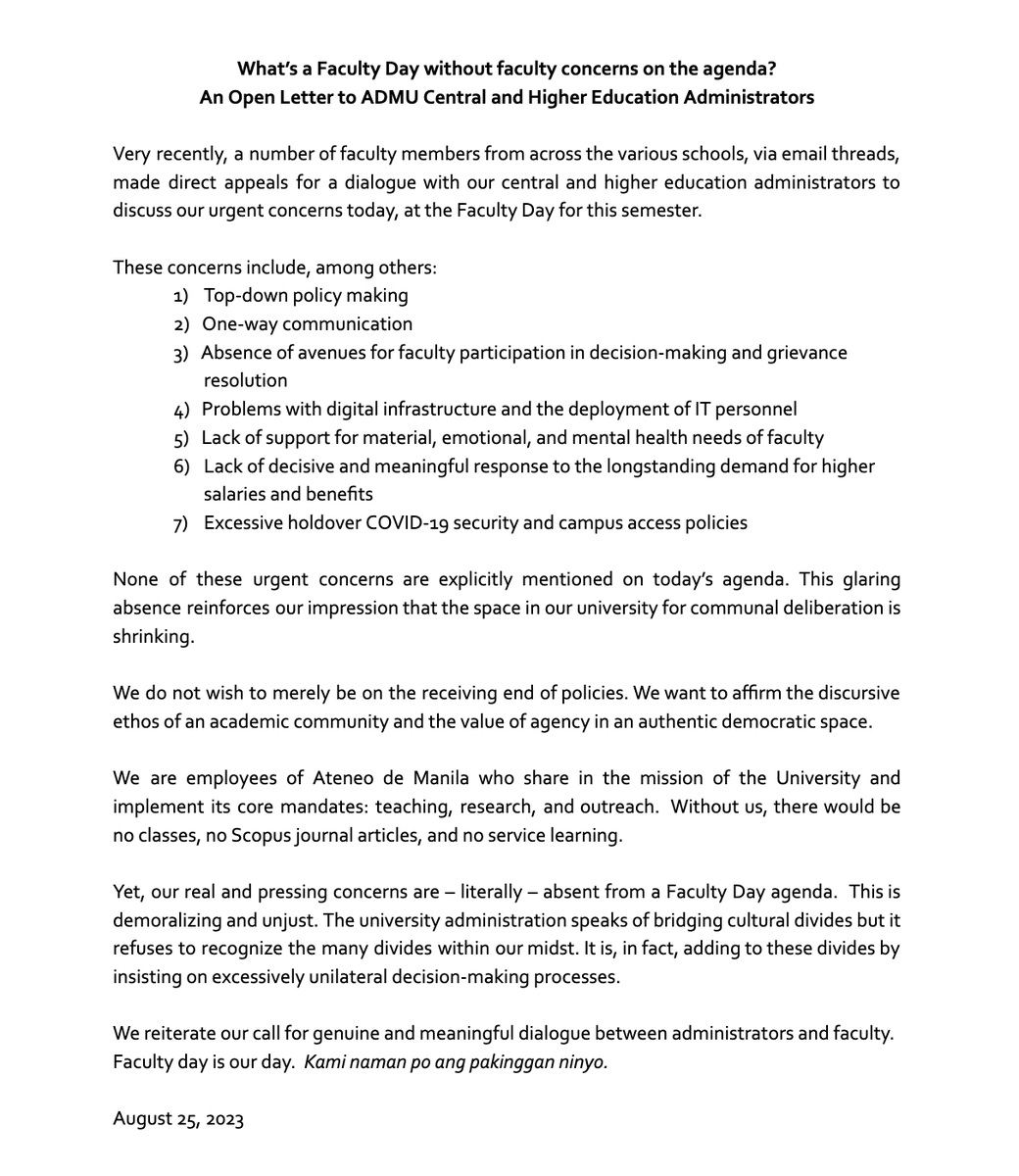 TheGUIDON's tweet photo. JUST IN: In light of Faculty Day, faculty members from the Higher Education Cluster (HEC) released an open letter to the University administration, reiterating their call for "genuine and meaningful dialogue between administrators and faculty." As of 6:07 PM, 287 faculty members have signed the open letter.
