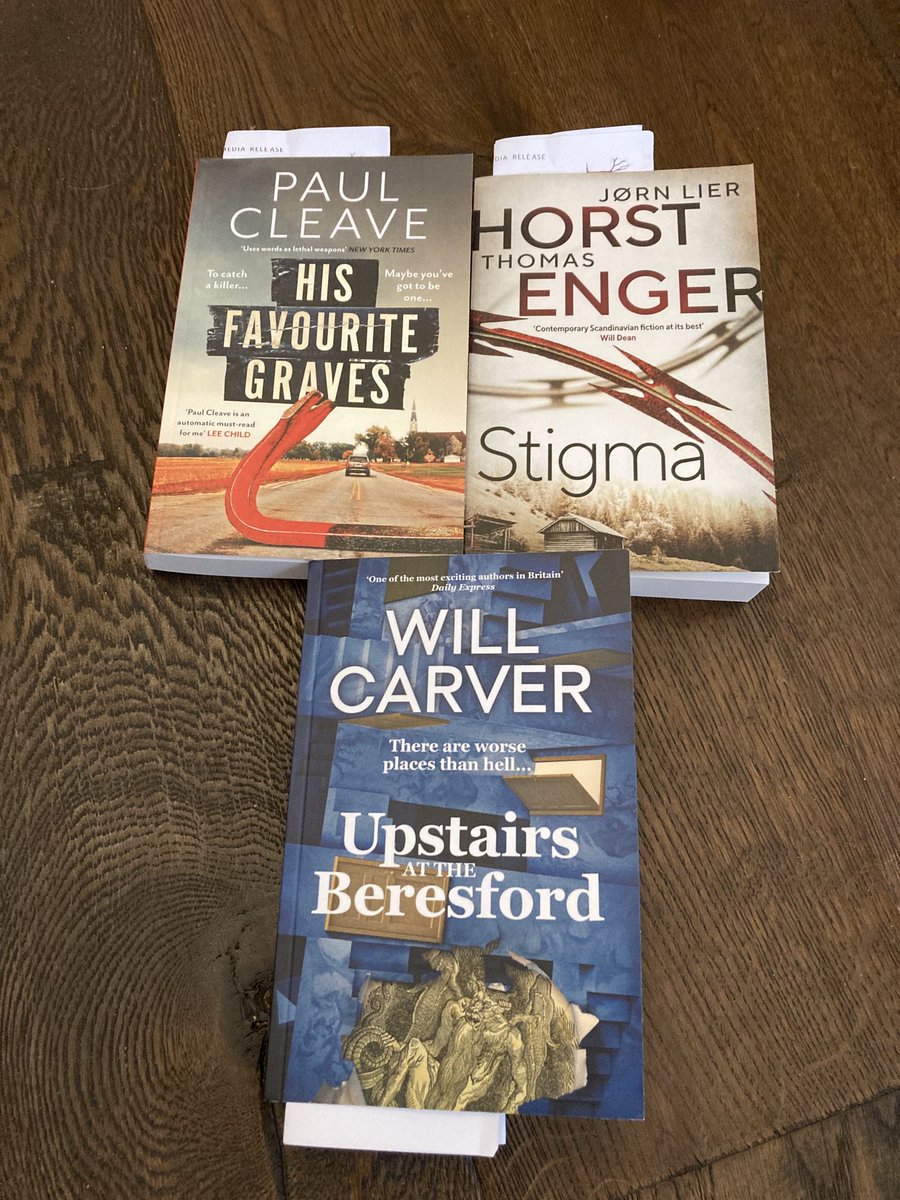 fionamsharp's tweet photo. Book post. Thank you @OrendaBooks #WillCarver #UpstairsAtTheBeresfotd #PaulCleave #HisFavouriteGraves #JornLierHorst #ThomasEnger #Stigma https://t.co/YUT3riZ4uT