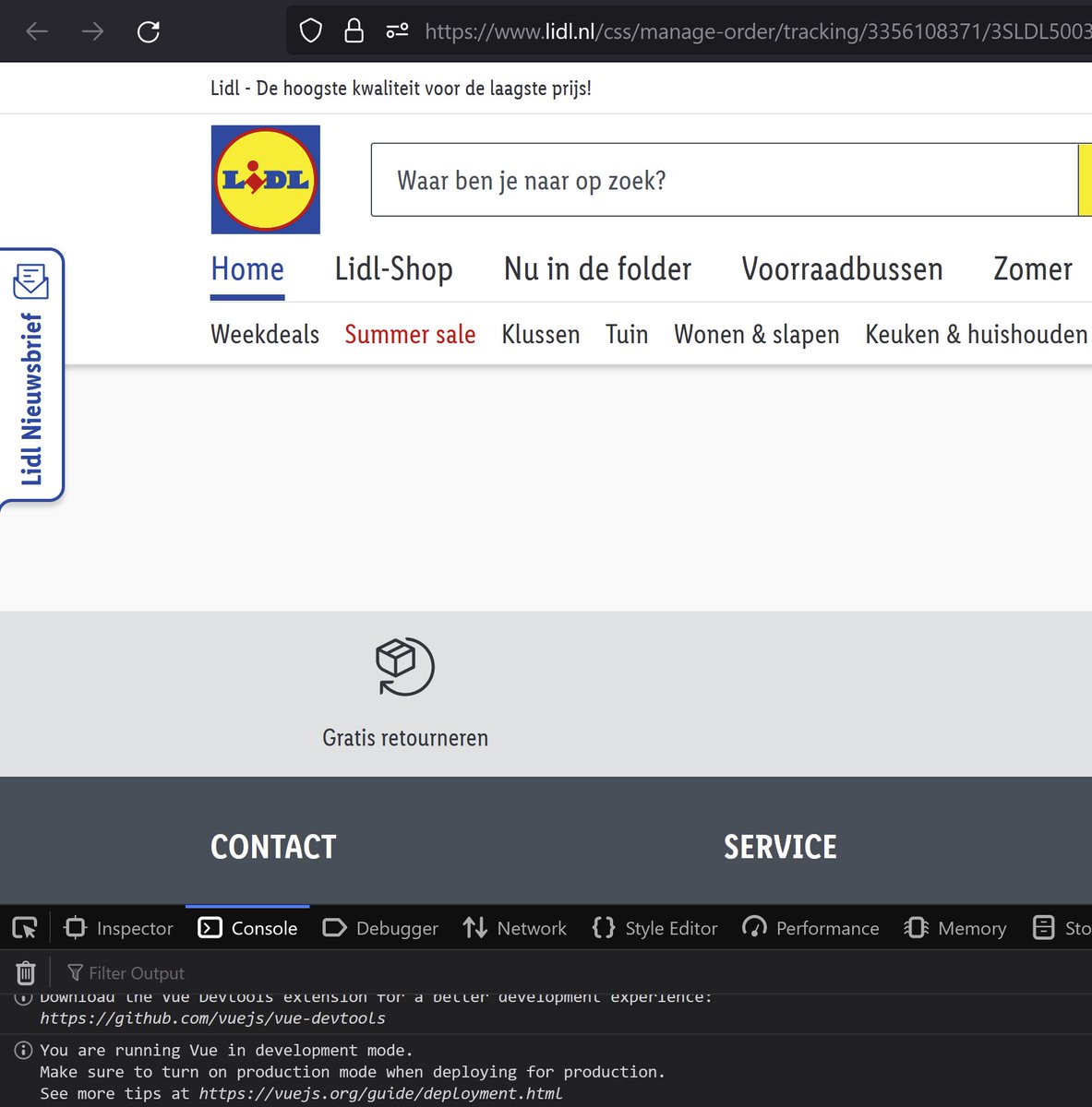 patrickb_93's tweet photo. Ehm, development mode @LidlNederland ..?
Los van die blunder, kan ik ook niet mijn bestelling volgen via de bestelinformatie. #feedback #bugreport https://t.co/qfFJnzZOjE