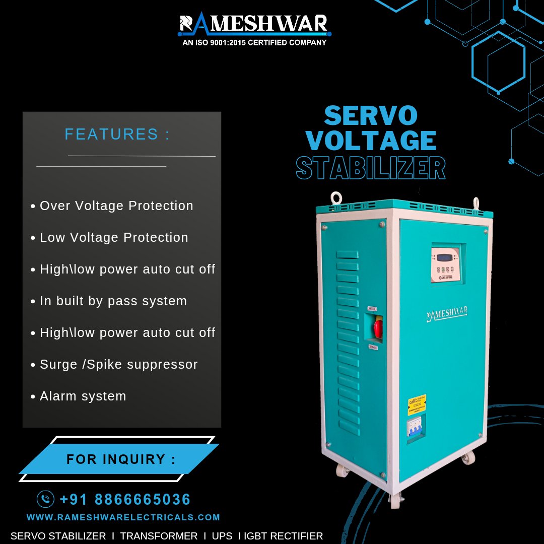 @RameshwarEle Are One Of The Leading Manufacturer Of Servo Stabilizer Which Used For Irregular Voltage To Regularly.
#stabilizer #voltagestabilizer #digitalstabilizer #servostabilizer #powerstabilizer #3phasestabilizer #voltagecontroller