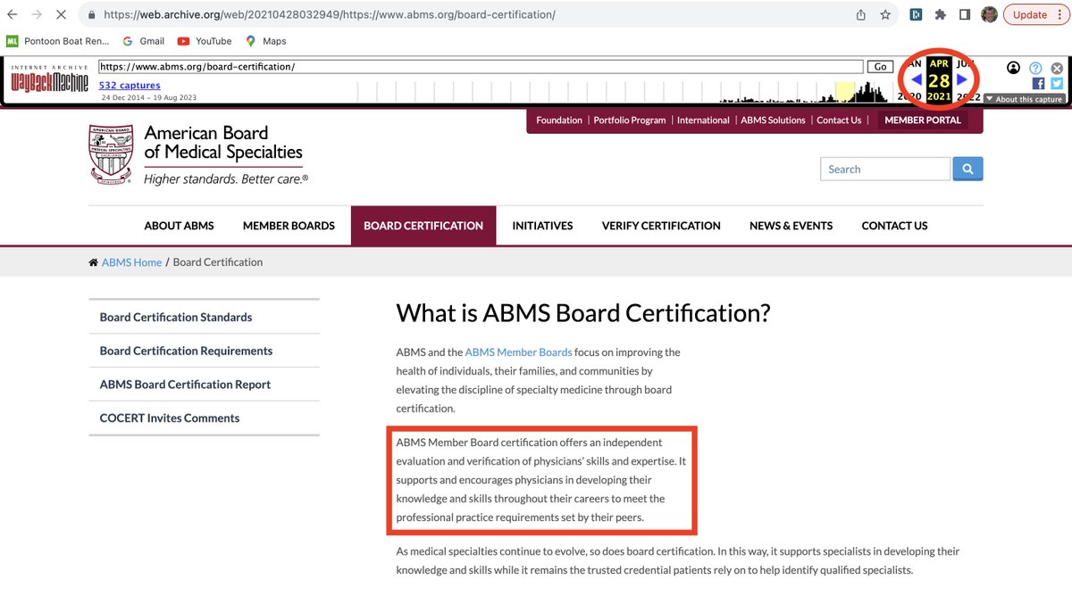 doctorwes's tweet photo. Is ABMS Board Certification truly voluntary for physicians? 

Check the ABMS website and you decide. 

Same webpage, different dates. Going... going... gone. https://t.co/ZBSl1ZKqHf