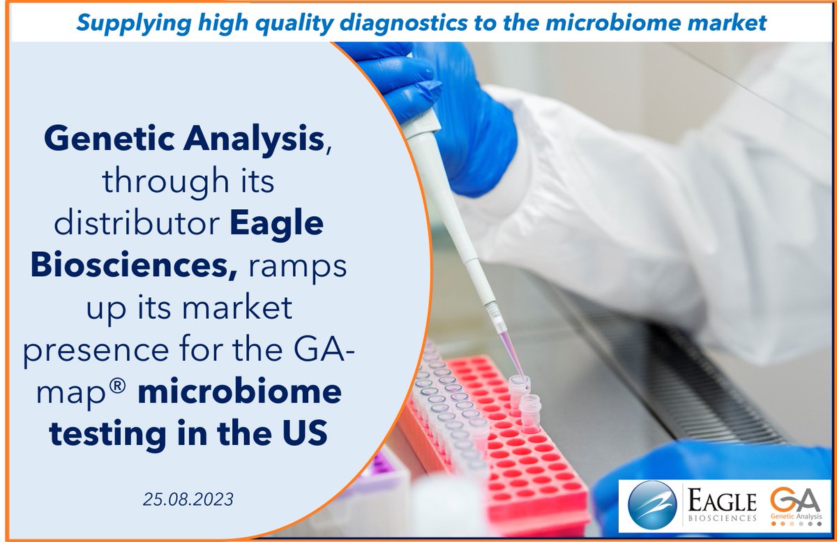 [#business] 🇺🇸 <a href="/GeneticAnalysis/">Genetic Analysis AS</a> ramps up its market presence for the GA-map® microbiome testing in the US. <a href="/EagleBioscience/">Eagle Biosciences</a> 

➡️ Press release: news.cision.com/genetic-analys…

#diagnostics #innovation #Gamap #gamap #healthcare #gutmicrobiome
