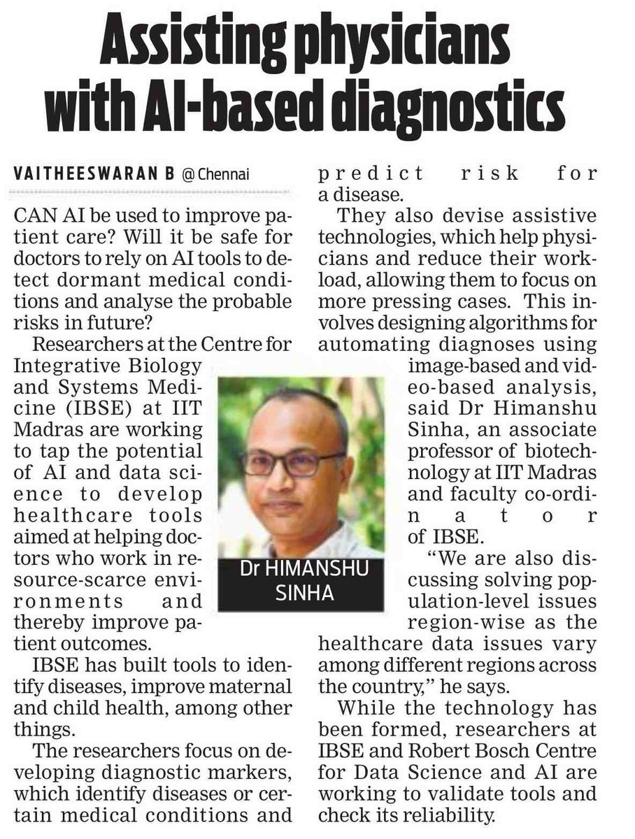 Himanshu Sinha (@himanshu_iitm) on Twitter photo After organizing <a href="/rbc_dsai_iitm/">RBC-DSAI@IITM</a> AI/ML Conclave in Healthcare in collaboration with <a href="/IBSE_IITM/">IBSE</a> and <a href="/cerai_iitm/">Centre for Responsible AI, IIT Madras</a> at <a href="/iitmadras/">IIT Madras</a>, in conversation with Vaitheeswaran from <a href="/NewIndianXpress/">The New Indian Express</a>. We discussed AI/ML healthcare projects being done at IBSE/RBCDSAI centers... 1/2 After organizing <a href="/rbc_dsai_iitm/">RBC-DSAI@IITM</a> AI/ML Conclave in Healthcare in collaboration with <a href="/IBSE_IITM/">IBSE</a> and <a href="/cerai_iitm/">Centre for Responsible AI, IIT Madras</a> at <a href="/iitmadras/">IIT Madras</a>, in conversation with Vaitheeswaran from <a href="/NewIndianXpress/">The New Indian Express</a>. We discussed AI/ML healthcare projects being done at IBSE/RBCDSAI centers... 1/2