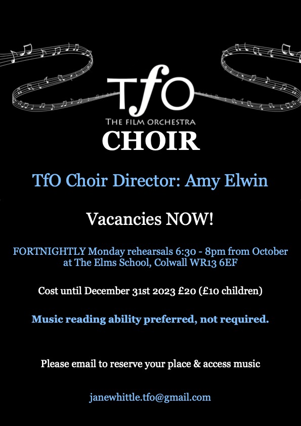 Want to sing film music with a 70-piece orchestra? Vacancies for #singers now. Details below for rehearsals <a href="/TheElmsSchool/">The Elms School</a> with <a href="/AmyElwin/">Amy Elwin</a> so do please get in touch!