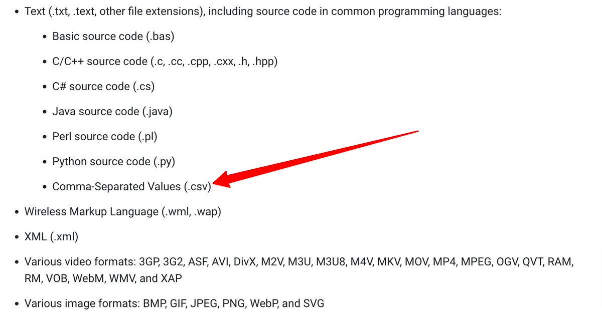 rustybrick's tweet photo. Google added CSV (and others) to the file types indexable by Google Search (in the help docs) https://t.co/LR0NrP0ZbG https://t.co/jitKuXMxqp