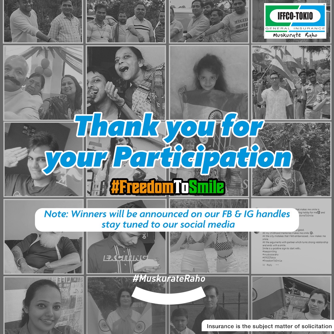 IFFCO__TOKIO's tweet image. Thank you for the overwhelming response. With this, we also come to the conclusion of the #FreedomToSmile campaign. 

Stay tuned to our channels to meet the winners. #IFFCOTOKIO #MuskurateRaho