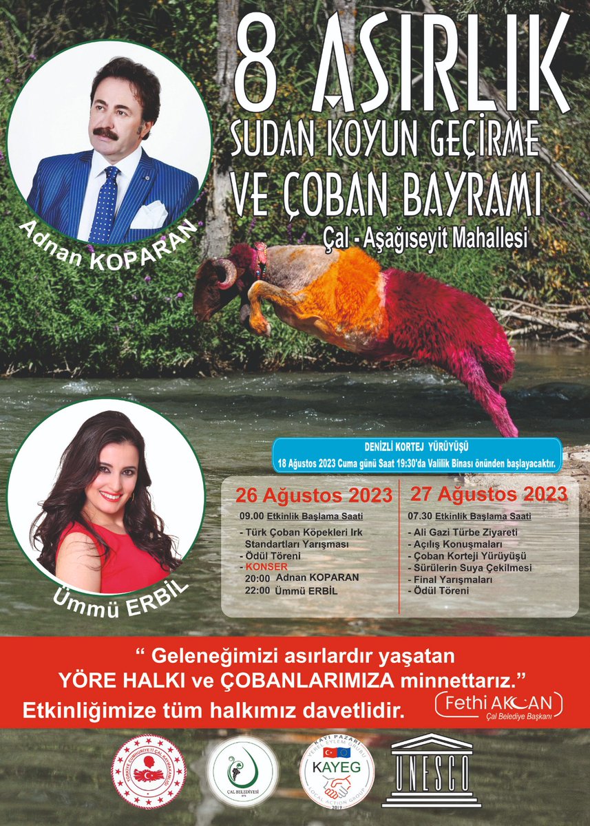 CalBelediye's tweet photo. HAFTA SONU AŞAĞISEYİT'TEYİZ
Önemli kültürel etkinliklerimizden olan Sudan Koyun Geçirme ve  Çoban Bayramı, hafta sonu yapılacak.  Etkinliğimize tüm halkımız davetlidir.
#Aşağıseyit #Denizli #Gelenek #Unesco #Kültür #Çalgarası #Festival #Koyun #ÇalSiziÇağırıyor #BüyükÇalAilesi https://t.co/GZJLTceQlt