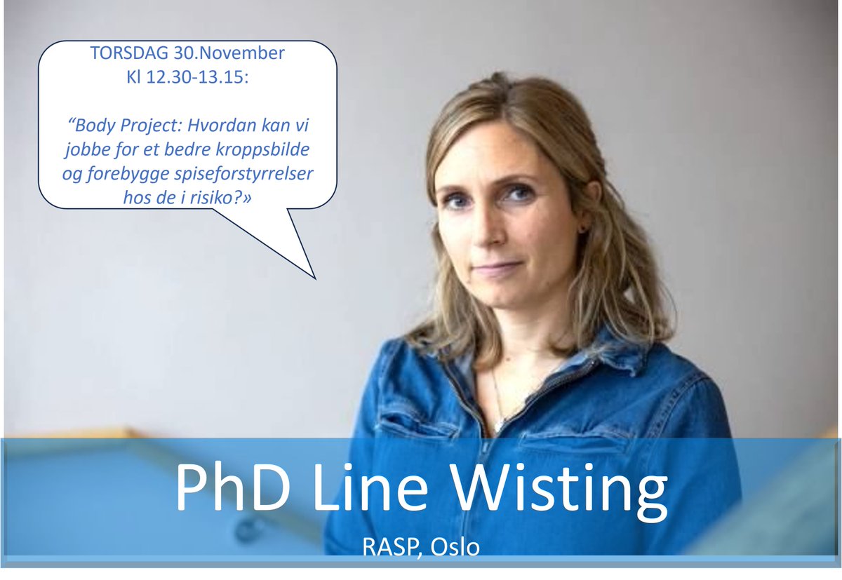 PhD Line Wisting forsker på spiseforstyrrelser hos personer med diabetes T-1, og nå leder hun to store studier som undersøker effekt av forebyggingsprogrammet Body Project.
På <a href="/NSFSF_no/">NSFSF</a> seminar i November får du høre litt om deres resultater og erfaringer: sendregning.no/arrangement/97…