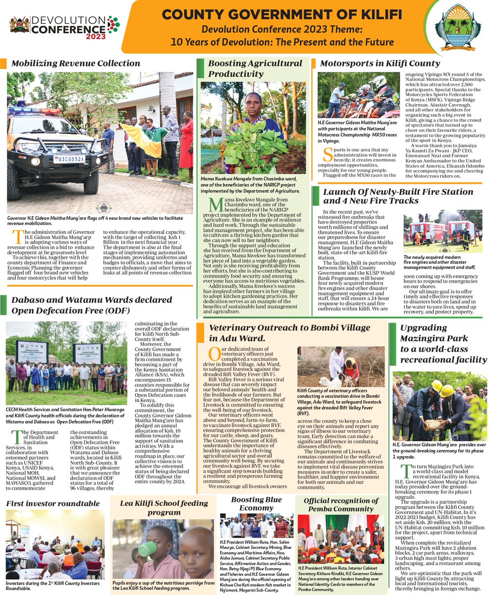 StandardKenya's tweet photo. #DevolutionConference2023 has allowed Kilifi County Government to unlock its economic potential and realize its development goals by reducing inequalities and discrimination, promoting gender equality and increased access to quality services. #experiencekilifi #TujengeKilifi https://t.co/4fBh2zWYFZ