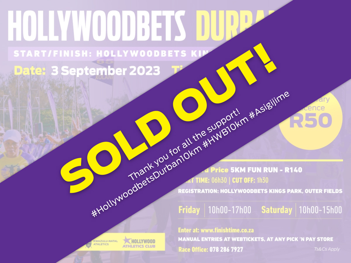 The race is on! 🏁🏃
Entries for the @Hollywoodbets Durban 10km are now officially SOLD OUT. 🎉
Thank you to all the runners who've entered and will be joining us on 03 September 2023. 💜
Get ready to PAINT THE STREETS PURPLE! 🏃‍♀️💨

#HollywoodbetsDurban10km #HWB10km #Asigijime