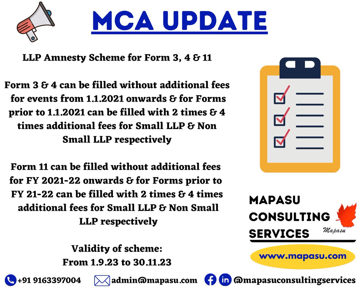 Mapasucs's tweet image. Mapasu Consulting Services provides form filling services.
#form3 #form4 #form11 #llp #llpamnestyscheme