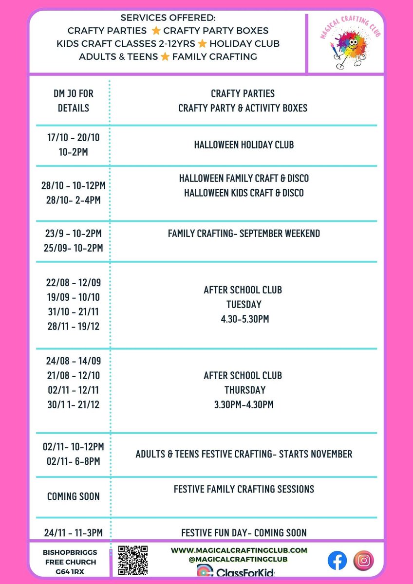_Bishopbriggs's tweet image. This week is Loves Local Week! As part of our promotional activity we are sharing some local businesses - today is Magical Crafting Club

They are a kids craft club located in Bishopbriggs Free Church, proving space for adults and kids to learn new skills.

#SLLWeek #LoveLocal