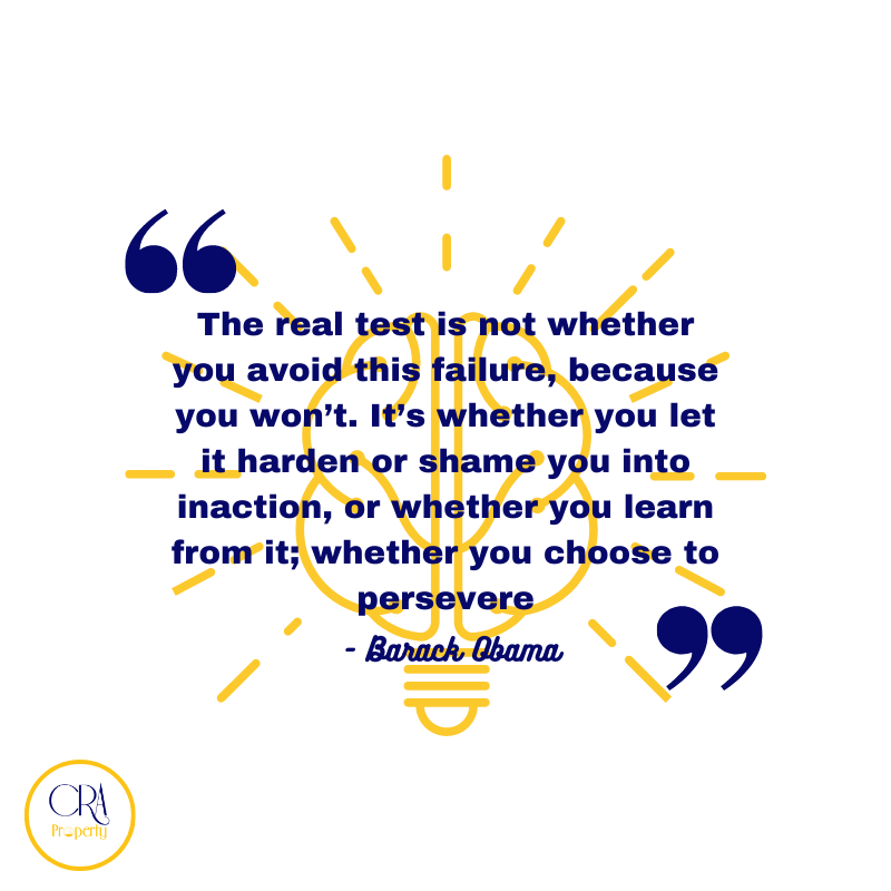 CRA_Property's tweet photo. “The real test is not whether you avoid this failure, because you won’t. It’s whether you let it harden or shame you into inaction, or whether you learn from it; whether you choose to persevere.” – Barack Obama

#inspirationalquotes #propertyinvestor #BarackObama #cra_property https://t.co/HYedI713ba