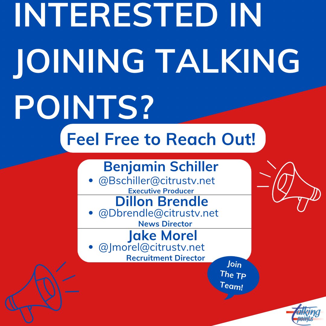 TalkingPointsTP's tweet photo. Have interest in joining Talking Points? If you want to become a part of this incredible team these are the people to reach out to if you have any questions. https://t.co/mUD9I3hmnz