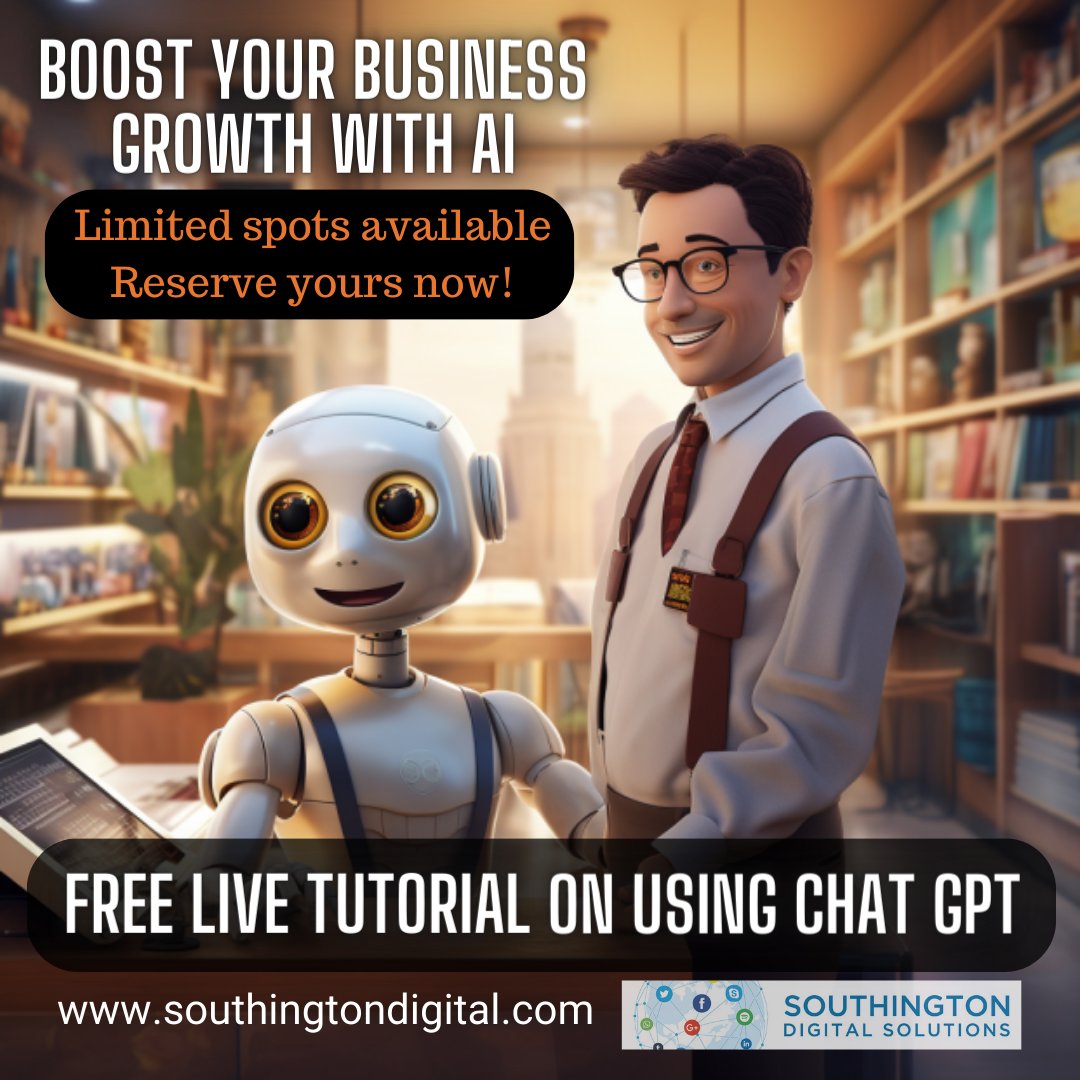 GlennMurano's tweet photo. π Ready to leverage AI for your business? Join Southington Digital Solutions for a FREE 15-minute live video chat tutorial on how to harness the power of Generative AI. Limited spots available! πΌβ¨ π [https://t.co/Ce0tC8gi8N #SmallBusiness #ConnecticutTech https://t.co/5k8Kj1FX8g