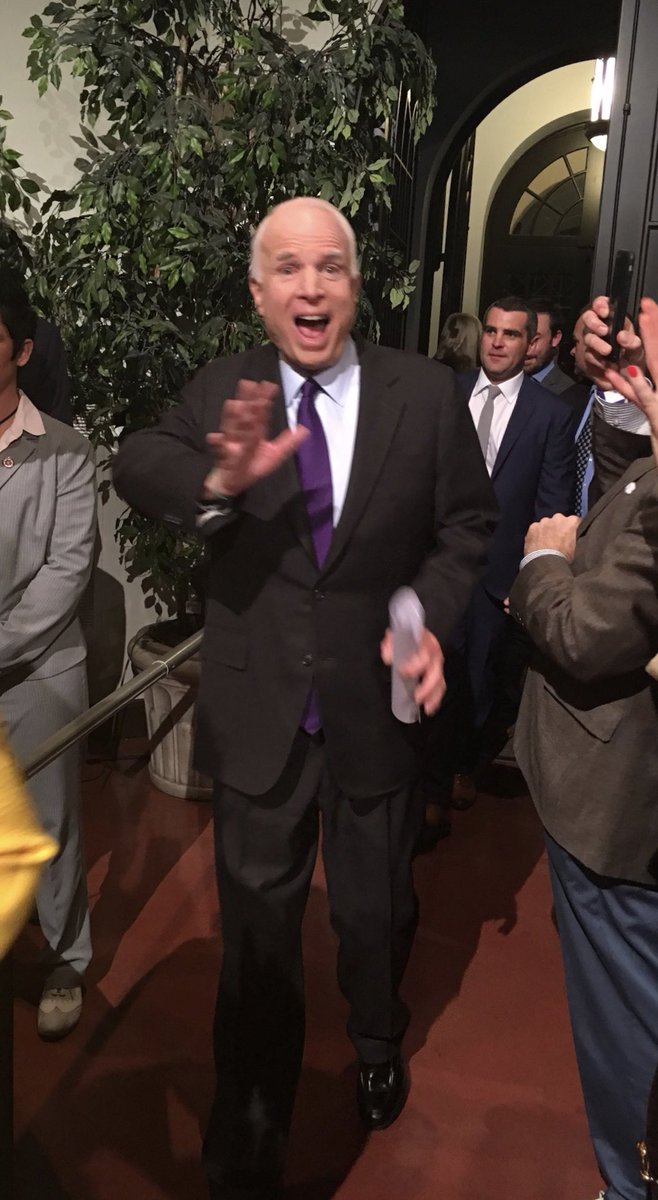 BlazeBaggs's tweet photo. November 8th 2016. Senator John McCain makes his way to the stage inside of the Heard Museum in Phoenix AZ to deliver his General Election victory speech. https://t.co/UByrTe6QC7