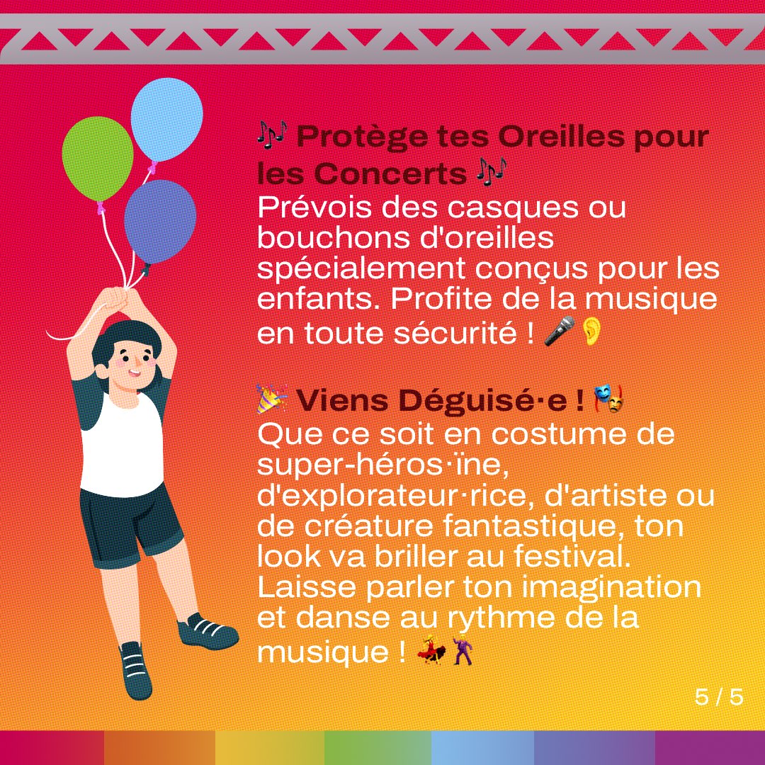 SaintOuensScene's tweet photo. PROTÈGE TES OREILLES POUR LES CONCERTS🎶
Prévois des casques ou bouchons d'oreilles spécialement conçus pour les enfants ! 🎤👂

🎉 VIENS DÉGUISÉ·E ! 🎭
Laisse parler ton imagination et danse au rythme de la musique ! 💃🕺 https://t.co/ugxRNtEli9