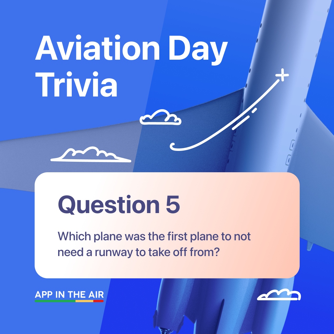 appintheair's tweet photo. We made the last question of of our #AviationDay #TriviaGame easy.
QUESTION 5: Which was the first plane that took off straight into the air. No runway needed!
You know the rules - Be the 1st to answer & win a prize that flies. No repeat winners.
#flighthistory https://t.co/gxOFSQXPfj