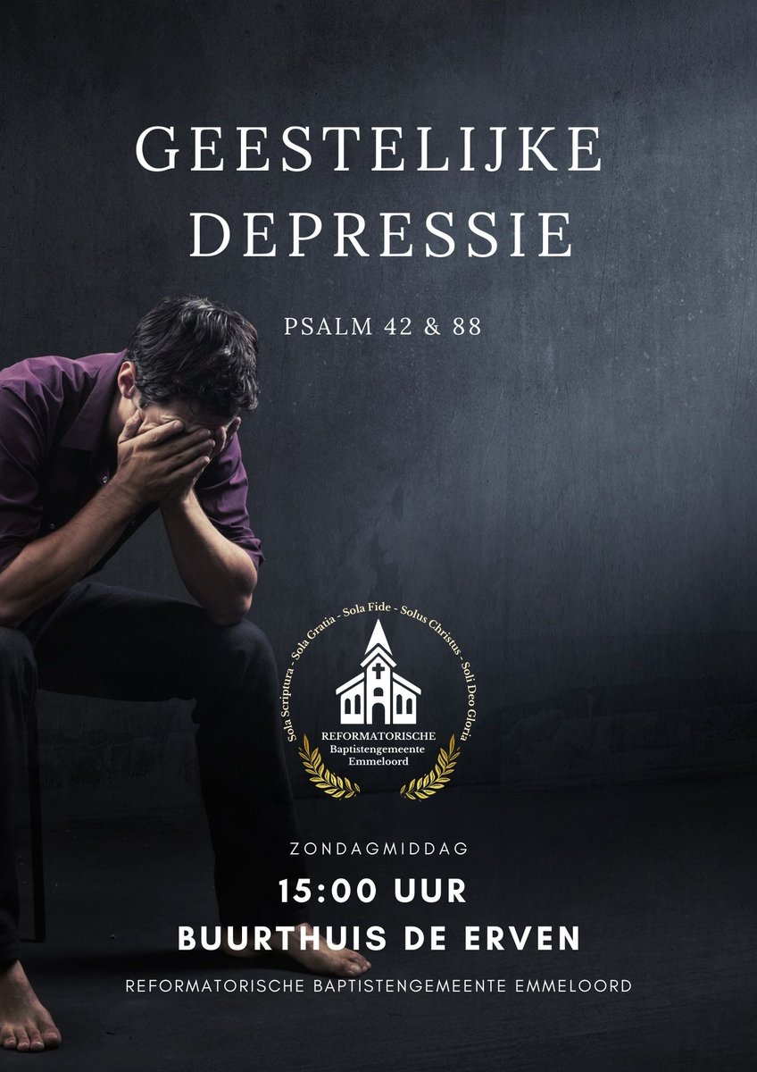 Zondagmiddag is het onderwerp van de prediking:  geestelijke depressie. 
Wees welkom op zondagmiddag 15:00 uur, locatie buurtgebouw de Erven in Emmeloord.
