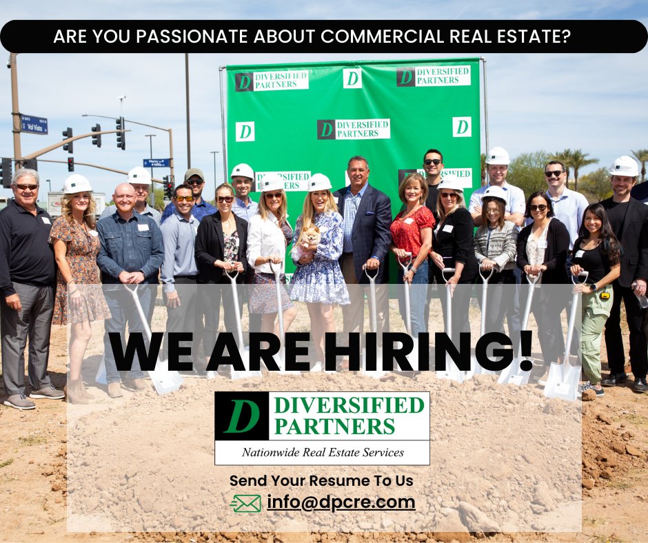 Are you a forward-thinking real estate professional ready to take your career to new heights?

Email your resume to info@dpcre.com

#DiversifiedPartners #NowHiring #RealEstateJobs #CRE #JoinOurTeam #RealEstateDevelopment #CareerOpportunities