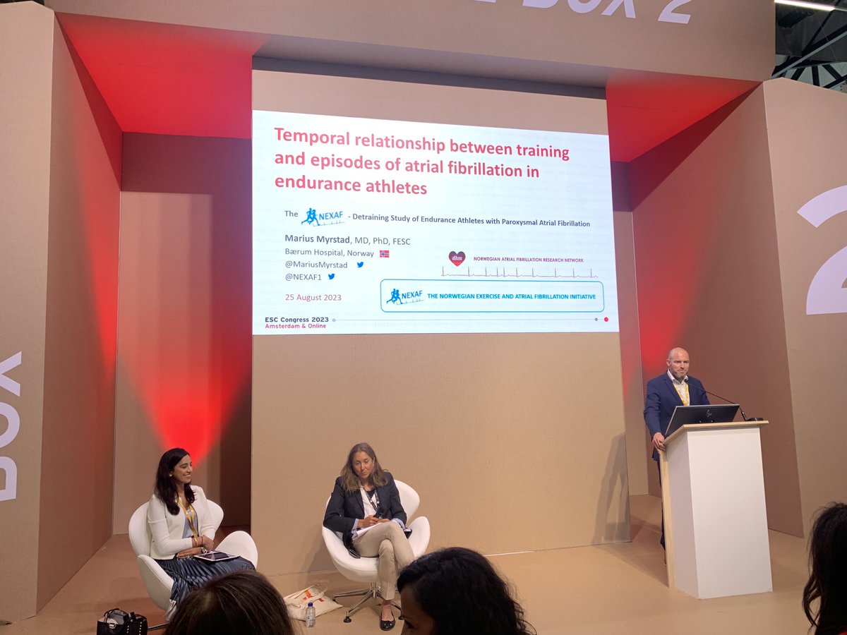 Fantastic presentation by ⁦<a href="/MariusMyrstad/">Marius Myrstad</a>⁩ on the temporal association between exercise and #Afib in athletes👏#sportscardiology #ESCCongress