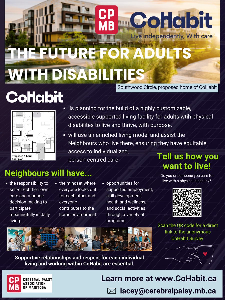 CoHabit would like to hear from people with physical disabilities who may be interested in this housing initiative and are asking that you complete the survey to provide more information and "how you want to live".  Please see poster for more details.