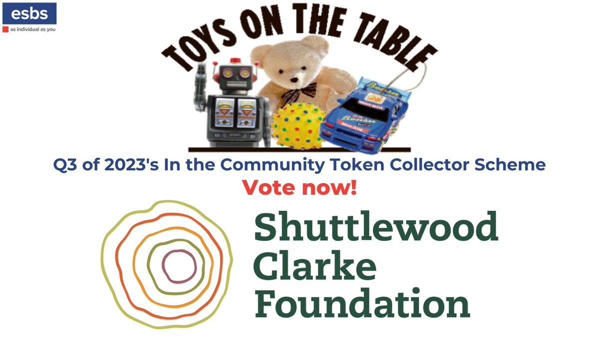 The moment has arrived to cast your vote in Q3's In the Community Token Collector scheme!

Choose how we split our £500 donation between Toys on the Table and the <a href="/ShuttlewoodC/">Shuttlewood Clarke Foundation</a> now:

esbs.co.uk/charity-token-…