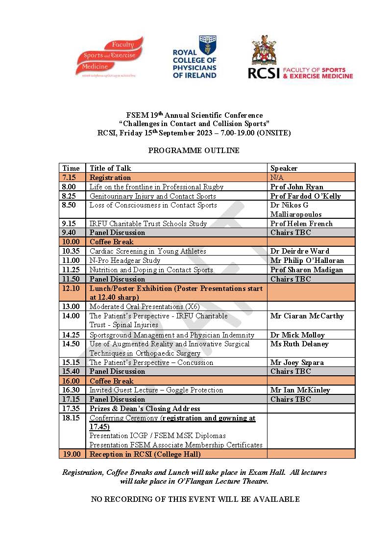 FSEM ASC - 15th Sept 2023 - Join us to hear our expert panel of national and international presenters. Programme outline below. 

For more details - fsem.ie/asc
