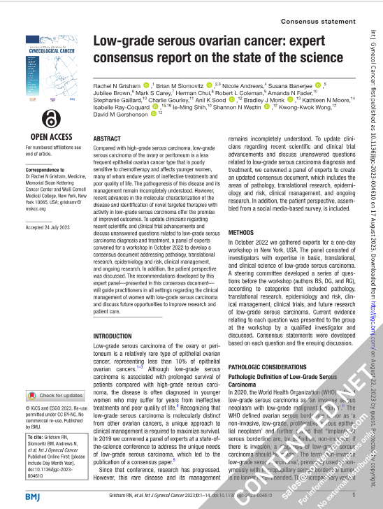 DanniReprints's tweet photo. New from IJGC: Low-grade serous ovarian cancer: expert consensus report on the state of the science DM me for reprints/eprints @VerastemOncolog #avutometinib #defactinib https://t.co/zteUjT6AJx