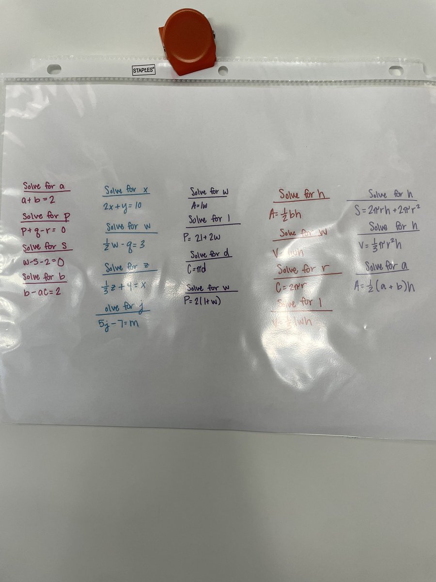 1st attempt at a sequencing thinking task today in Algebra 1. Students work section by section from left to right and have to get checked off by me before they move on to the next.
Their confidence in solving literal equations is amazing after this task!