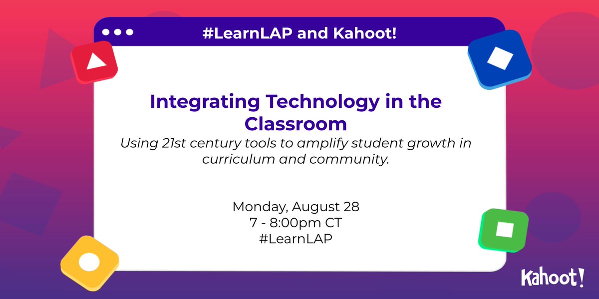 Please join @Kahoot MONDAY at 7pm Central for #LearnLAP!

#AfricaEd #edchatnz #carolinaEDU #SENexchange #ECET2ARChat #NaikuChat #pretchat #whatisschool #SOBTC #artsed #DENchat #EduReal #IRAchat #MEMSPAchat #TNedchat #edtechmath #gaed #games4ed #glhsedchat #globaledchat #caedchat