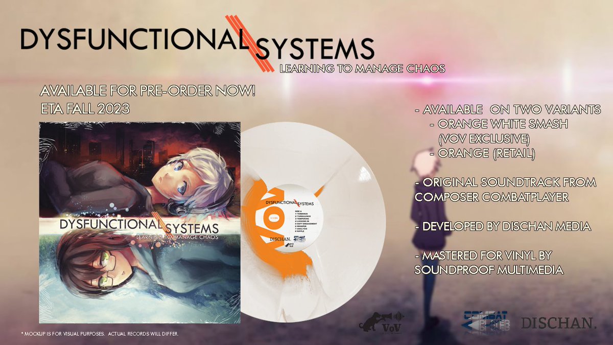 009 is

Dysfunctional Systems: Learning to Manage Chaos!

This OST by <a href="/combatplayer/">CombatPlayer</a> has a little something for everyone. It is truly an ear buffet, and now it's ripe for you to listen to in the best format. 

Grab the Orange/White smash, or the orange from our distro partners!