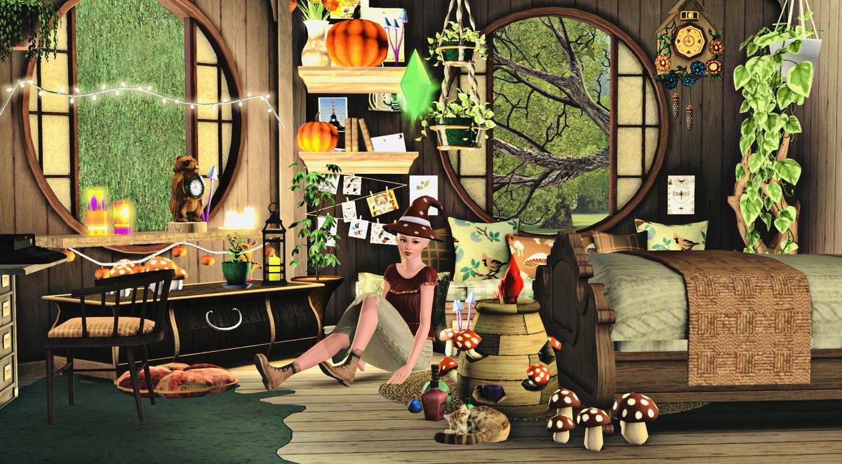 NessiePenguin's tweet image. This is Rose Mushroom and her cat Mush 🥰 loving making witchy houses on #sims3