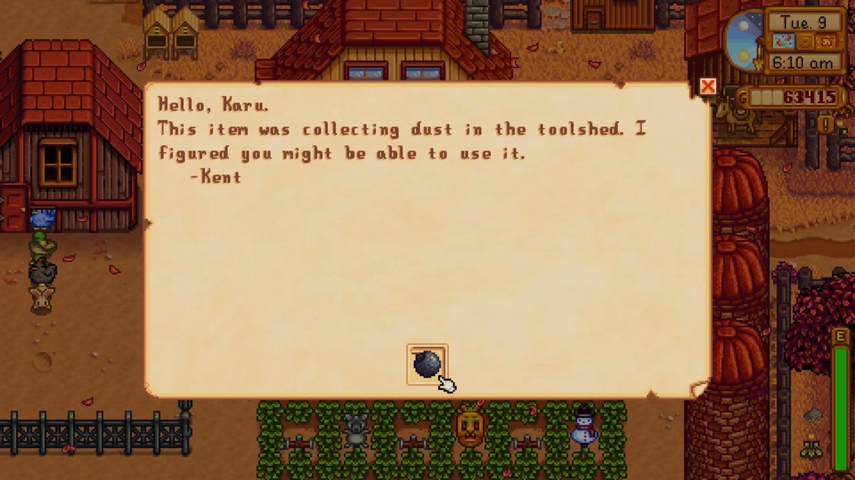 notenoughspoons's tweet photo. OMG not Kent just casually leaving a bomb in my mailbox lmfao SIR THAT IS A CRIME 🤣😭
#StardewValley #Gaming #VideoGames #CozyGaming https://t.co/L6QoORilLK