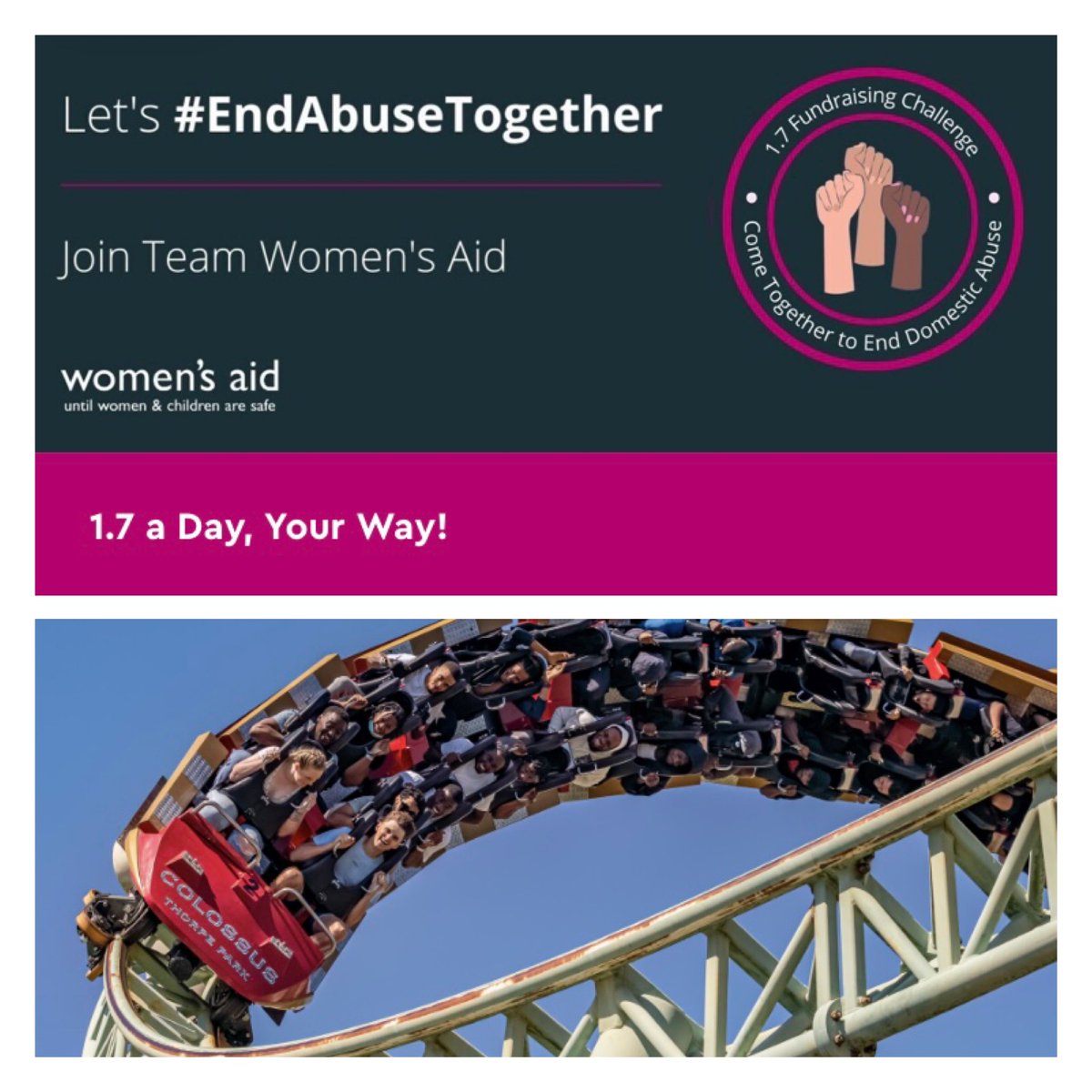 Help @thorpeparkofficial I need to know if it’s possible to ‘Rollercoaster’ at least 1.7 miles? I’m doing the #teamwomensaid ‘1.7 a day your way’ challenge by cycling to work for the whole of September but on Friday 1st I’ll be at #thorpepark @womensaid 
…ensaidfederationofengland.enthuse.com/pf/lucinda-jon…