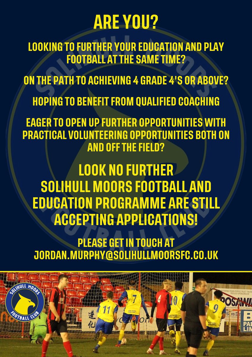 Well done to all students who received their GCSE results yesterday, we hope you got the grades you wished for! We have some fantastic opportunities to get involved in our football and education programme. Email jordan.murphy@solihullmoorsfc.co.uk for more information.