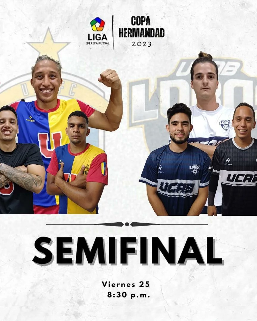 ¡Por el pase a la final! 🟡🔵🔴 Nuestra Selección UCV Futsal buscará su boleto a la final de la Copa Hermandad 2023 de la @ligaibericafutsalve Nos enfrentamos a la UCAB a las 8:30 PM en la Hermandad Gallega. Déjale un mensaje de apoyo a nuestros atletas 💪🏼 #DeportesUCV