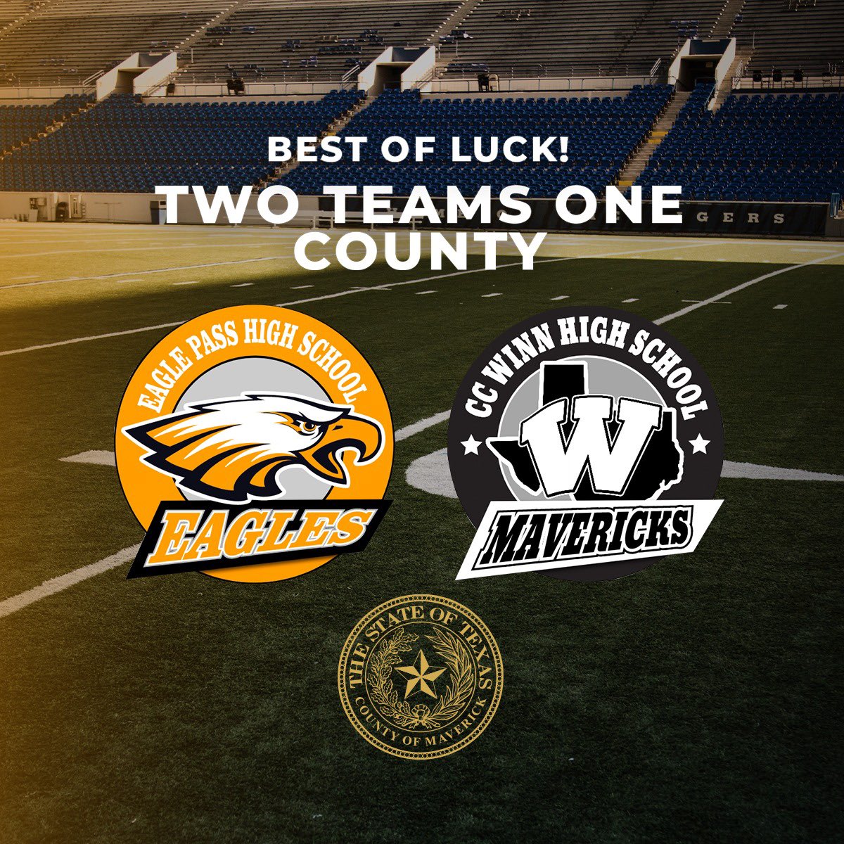 Today is the big day! 🏈🔥 Good luck to the Eagles and Mavericks football teams in their matchup! 🦅🤠

Two Teams One County.
#EaglesVsMavericks #FootballShowdown