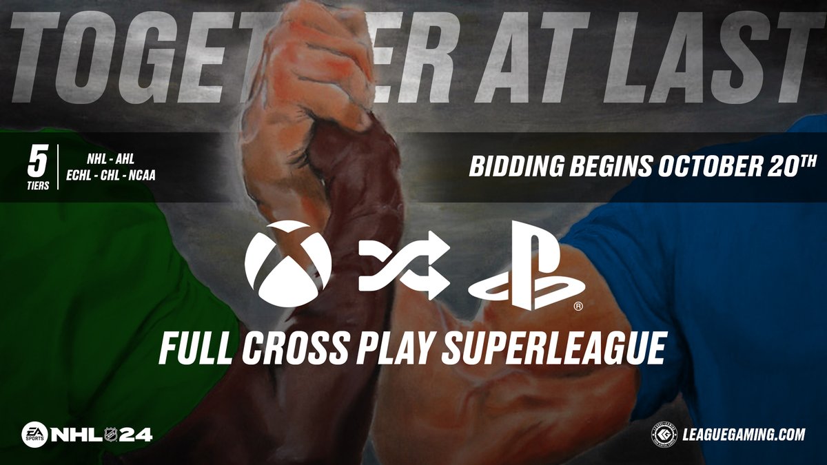 📢 Announcing the #LGHL Super League

For the 1st time ever we are combining the Xbox &amp; PSN league into 1 single league

5⃣ tiers (NHL/AHL/CHL/ECHL/NCAA)
🎙️ official weekly broadcast
❓ other major announcement 👀
📅 Bidding Oct 20

Signups now open
leaguegaming.com/forums/index.p…